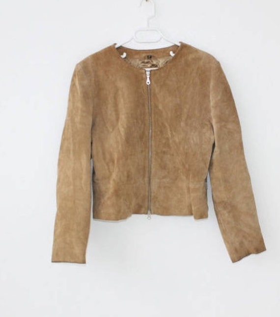 Vintage 80s Caramel Brown Suede Jacket Avant Garde