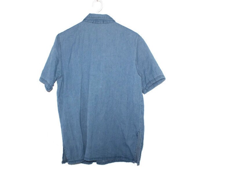 Vintage 90s Denim Shirt Oversize Jean Shirt Womens M L Shirt Top Mens S Denim Button Up Embroidered Short Sleeve Top Alpine Shirt L Medium