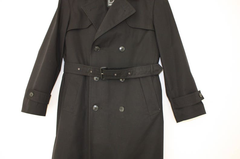 Vintage Black TRENCH Coat Size Large L Retro Detective Rain - Etsy