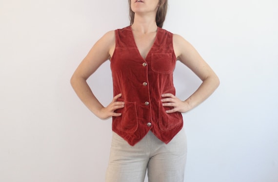 Large Burgundy Velvet Vest Dark Red 80s Vintage Co