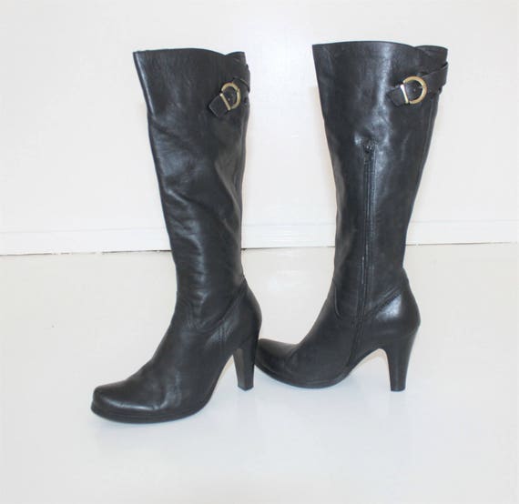 Black Genuine Leather Go Go Boots Tall 