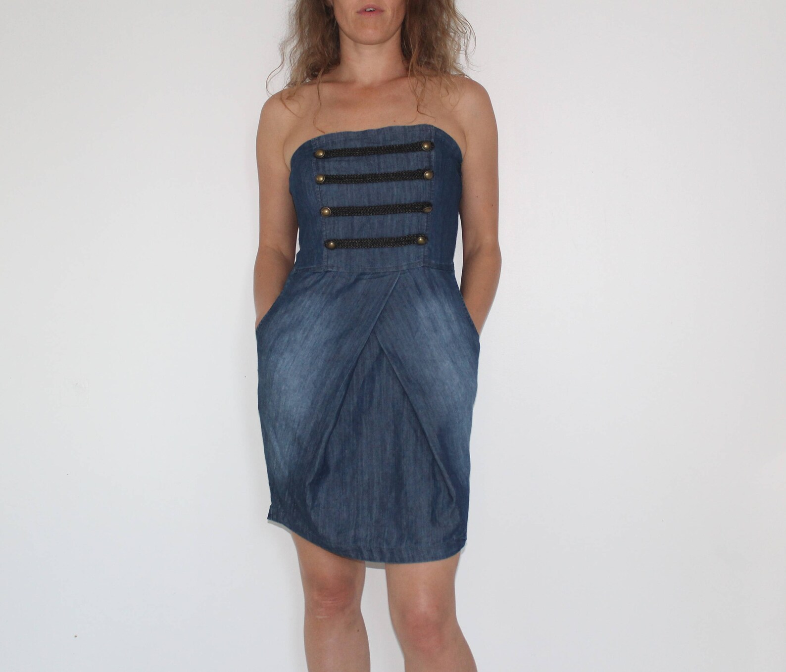 Denim Blue Denim Strapless Bustier Sexy Mini Dress Small Denim | Etsy
