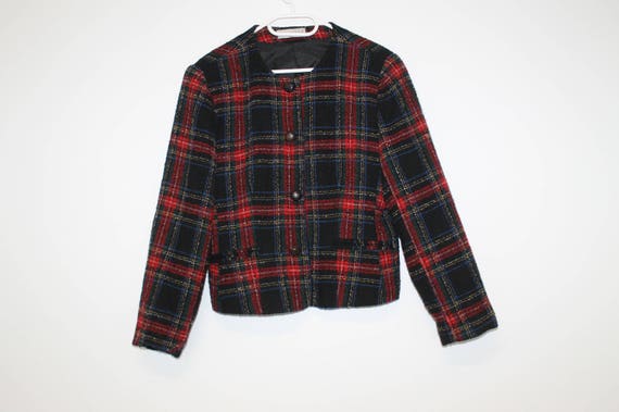 red and black checked jacket womens