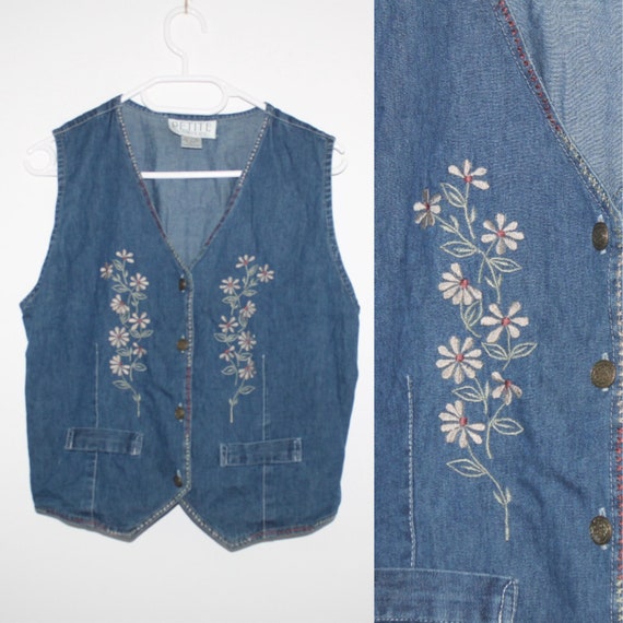women's blue denim vest
