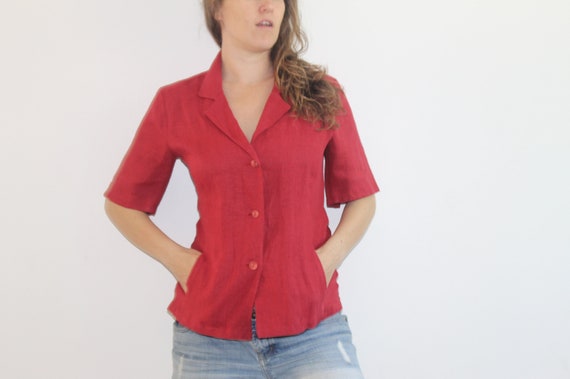 red linen jacket womens