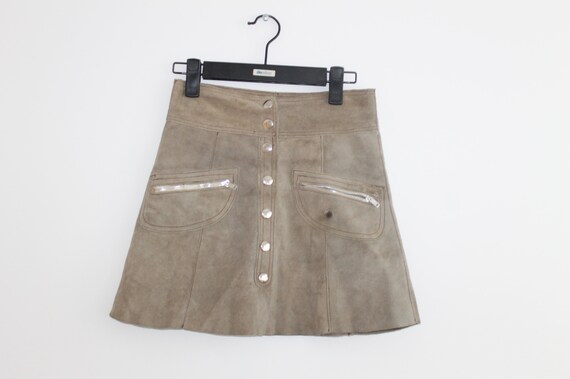 Mini XS Small High Waist Vintage Suede Skirt Beige