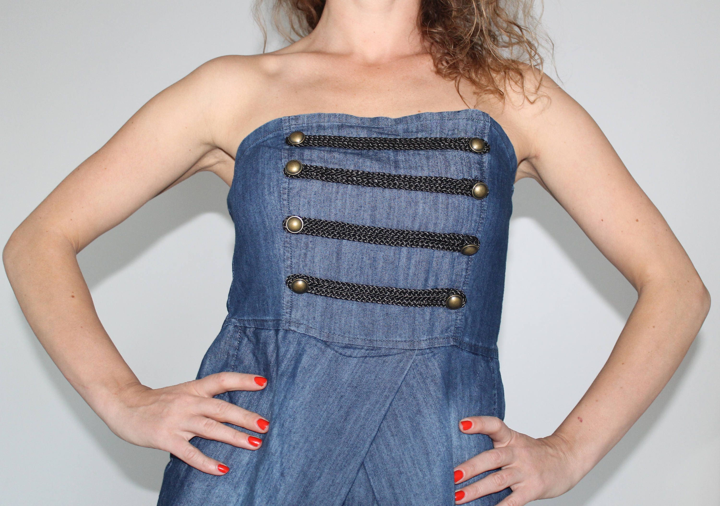 Denim Blue Denim Strapless Bustier Sexy Mini Dress Small Denim - Etsy