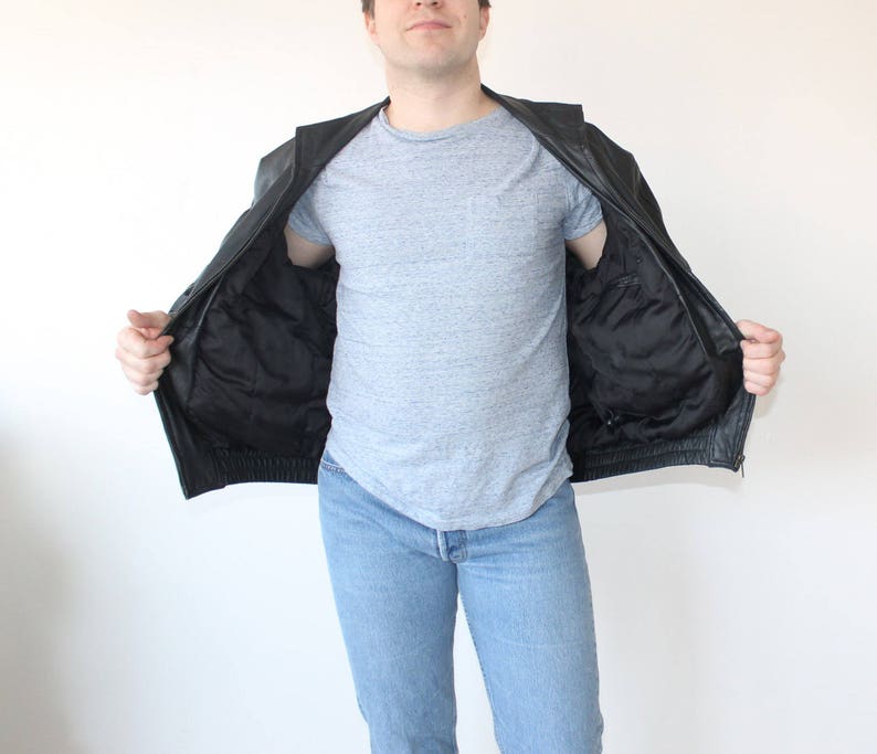 Leather BOYFRIEND Leather Bomber Jacket 80s Black Vintage Crop Motorcycle Biker Coat Short Moto Unisex Blazer 1980s Women Hipster Large