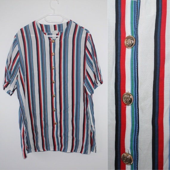 blue red striped shirt