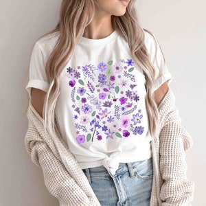 Cottagecore shirt, Purple cottage wild flowers t shirt, Floral T-shirt, Mauve Flower Shirt, Gift for Women, Ladies Shirts, Best Friend Gift