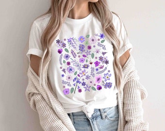 Cottagecore shirt, Purple cottage wild flowers t shirt, Floral T-shirt, Mauve Flower Shirt, Gift for Women, Ladies Shirts, Best Friend Gift