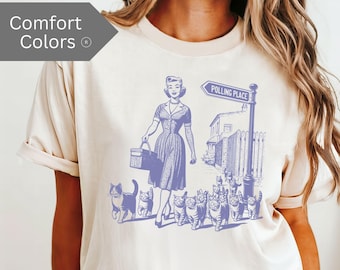 Camiseta de "La Dama de los Gatos sin Hijos", diseño vintage divertido, colores cómodos, "La Dama de los Gatos para Presidente", camiseta unisex, elecciones 2024, Kamala Harris, Tim Walz