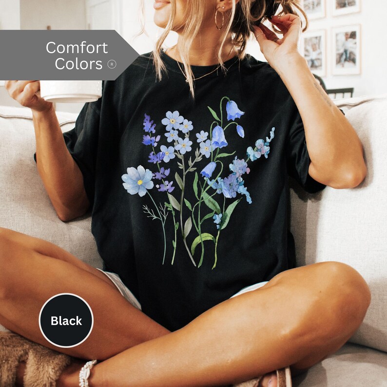 Pressed Flowers Shirt, Cottagecore, Blue Flowers, Comfort Colors ...