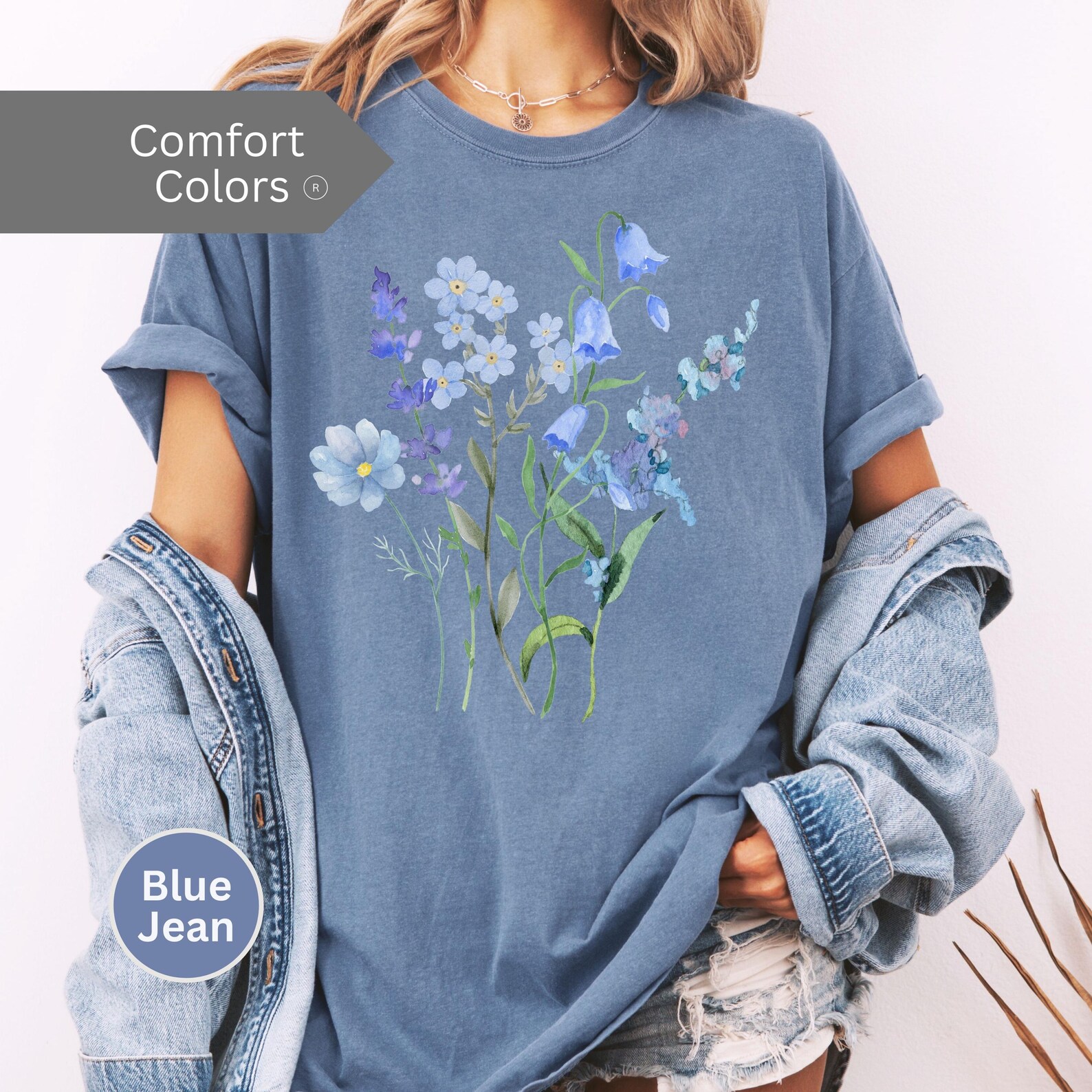 Pressed Flowers Shirt, Cottagecore, Blue Flowers, Comfort Colors ...