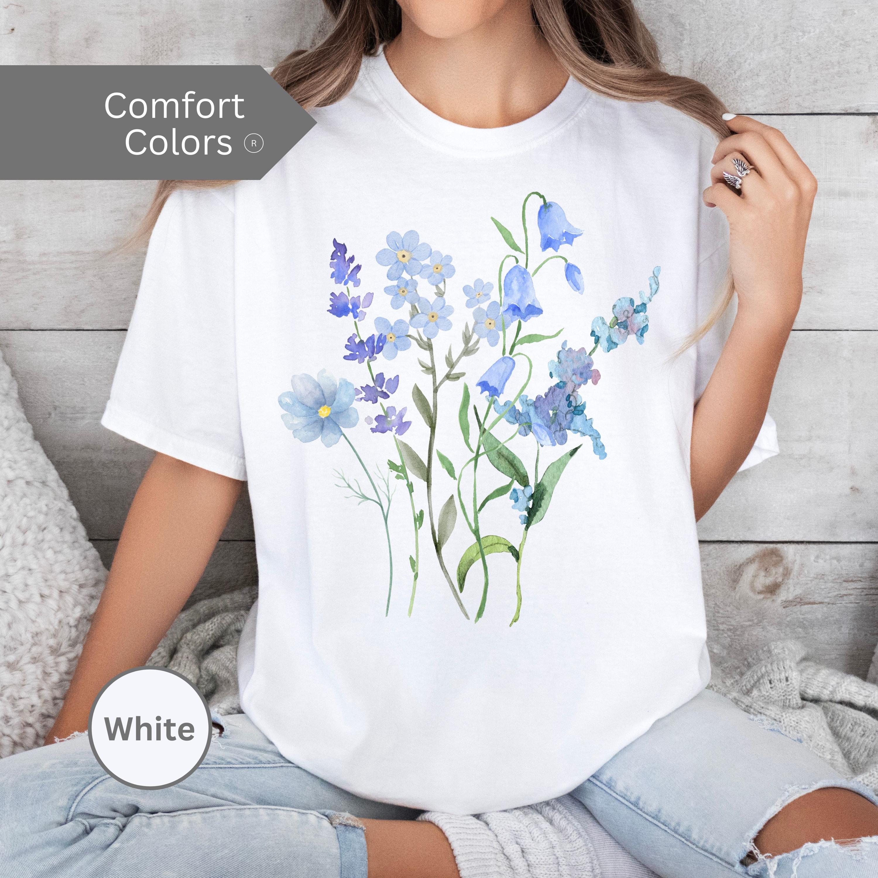 Pressed Flowers Shirt, Cottagecore, Blue Flowers, Comfort Colors ...