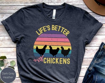 Camisa Funny Chicken Sunset, La vida es mejor con pollos, Camisa de gallina divertida, Camisa de granja, Camisa de regalo para amantes del pollo, Camisa de pollo para mujeres
