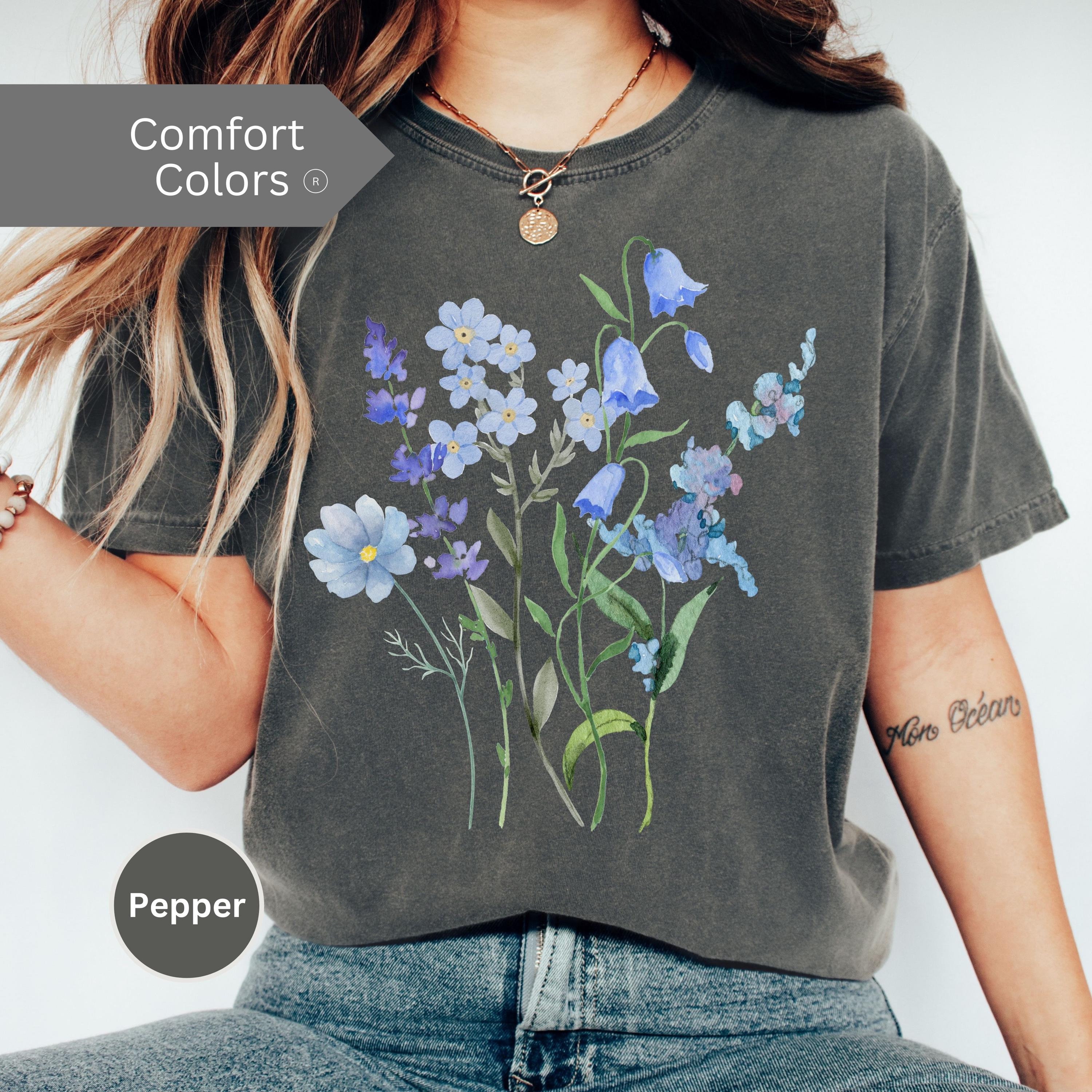 Pressed Flowers Shirt, Cottagecore, Blue Flowers, Comfort Colors ...