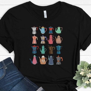 Shirt for coffee lover, coffee pots tshirt, gift for woman, gift for man, coffee lover tshirt, unisex design, coffee addict, gift for friend