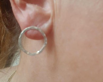 Small hammered stud earrings 925 silver handmade