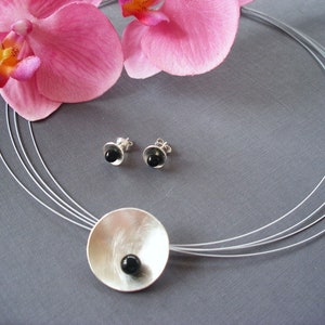 Silver bowl with onyx & stud Earrings 925/00 Silver image 1