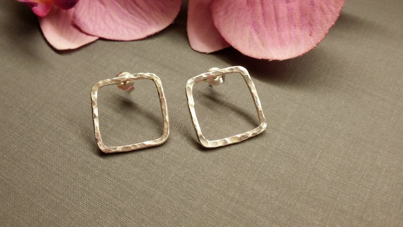 Large hammered Silver earrings 925 Silver image 1
