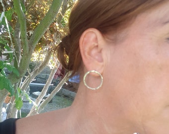 Hammered stud earrings round 925 silver handmade