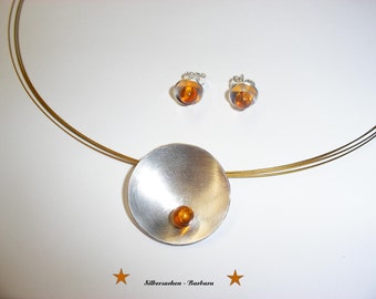 Silver bowl with amber & Silver earrings 925/00