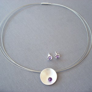 Silver cup with amethyst & stud earrings 925/000 image 2