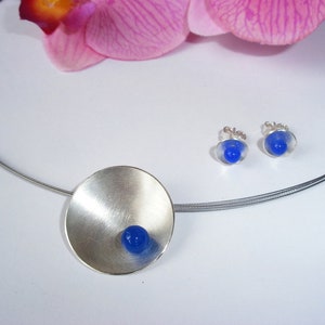 Silver bowl with Blauachat & stud earrings 925/000 image 2