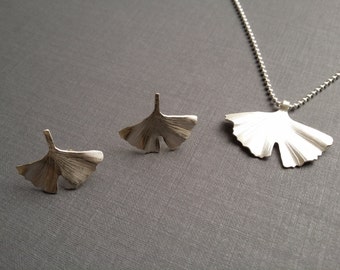 Ginko leaf pendant & Earrings Necklace 925/00