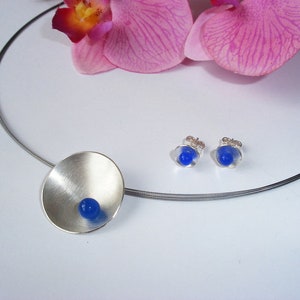 Silver bowl with Blauachat & stud earrings 925/000 image 3
