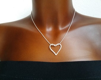 Hammered heart with ball chain Silver 925/00