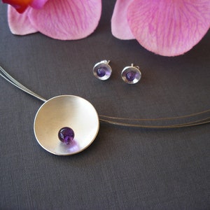 Silver cup with amethyst & stud earrings 925/000 image 1