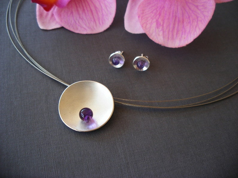 Silver cup with amethyst & stud earrings 925/000 image 1