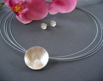 Silver bowl with Rose quartz & stud Earrings 925