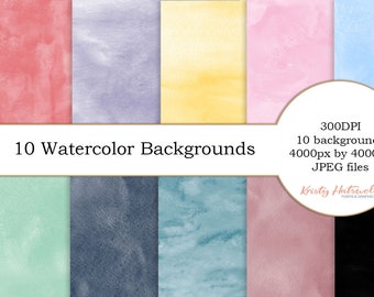 10 Watercolor Backgrounds, commercial use, digital paper, background, watercolor, watercolor texture, watercolor bundle, kh508