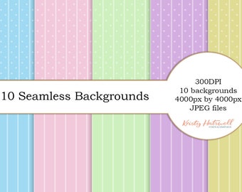 10 Seamless Backgrounds, digital paper, seamless background, childrens pattern, kids pattern, pastel background, pastel pattern