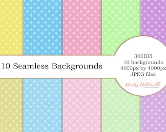 10 Seamless Star Backgrounds, digital paper, seamless background, childrens pattern, kids pattern, pastel background, pastel pattern
