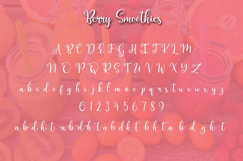 Berry Smoothies, font, script font, font duo, swirly font, pretty font, feminine font, cursive font, bouncy font, handwritten font, fun font image 2