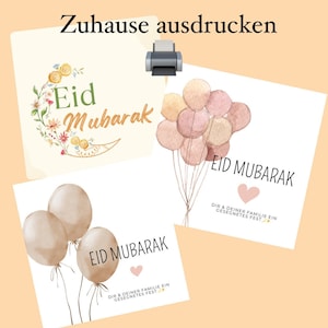 Eid Mubarak Karten DOWNLOAD, digitale Datei zum ausdrucken zuhause, bayram karten Kinder, Geldgeschenke eid Bild 1