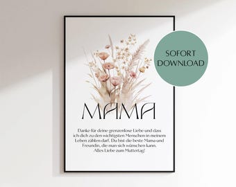 Download Mother's Day gift, print at home gift for mom, flower picture mom, gift mother, family gift, decoration for mom,
