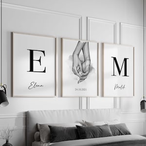 Schlafzimmer posterset, wanddeko Schlafzimmer, personalisierte namensbilder, Datum bild ,love poster, Geschenk hochzeit