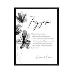 Deko Teyzem | Black Flower | Tante in Schwarz mit Blumen | Herzliches Poster