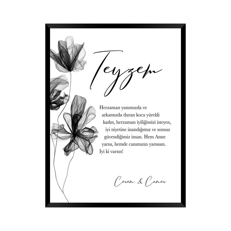 Deko Teyzem | Black Flower | Tante in Schwarz mit Blumen | Herzliches Poster