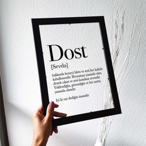 Dost | Dost yazisi | arkadasa hediye | Geschenk Freundin | Namensbild Freundin | isimli pano | hediyelik | Poster | Wandbilder |