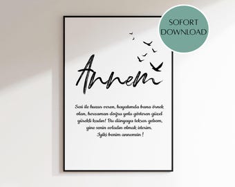 Print at home gift Mother's Day, Anneler Green Gift Print at Home Gift Mom Turkish