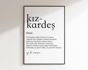 kiz kardes lugat | kardes icin hediye | kardes icin güzel sözler | kardes | aile icin hediye | Gift idea sister | Turkish posters