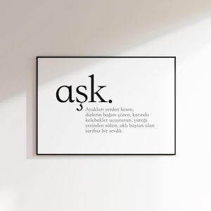 Ask Poster Liebe türkisch, Definitionsbild Liebe, love poster Turkish, ask panosu, liebesbild, schlafzimmer deko, hediyelik düğün hediyesi