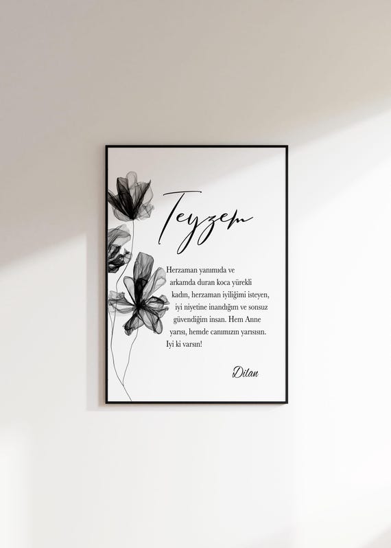 Deko Teyzem | Black Flower | Tante in Schwarz mit Blumen | teyze hediye, bayram hediyesi, geschenk tane Türkisch, eid geschenk Türkisch