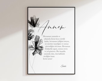 Anneye hediye | anne icin sözler | anne bayram hediyesi | anne panosu | Gift for Mom | anneler günü | Turkish poster Anneye hediye